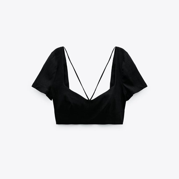 ZARA Linen Blend Crop Top - Picture 3 of 16